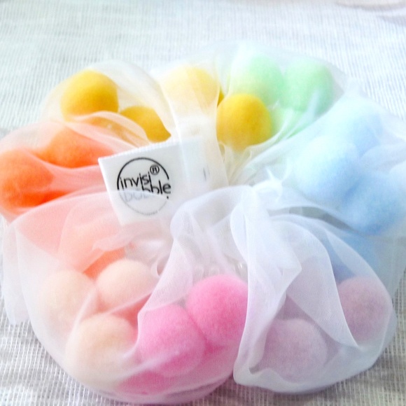 🎀 $9 - invisibobble invisi bobble rainbow Sprunchie Hair Tie Scrunchie w/poms - Picture 3 of 16
